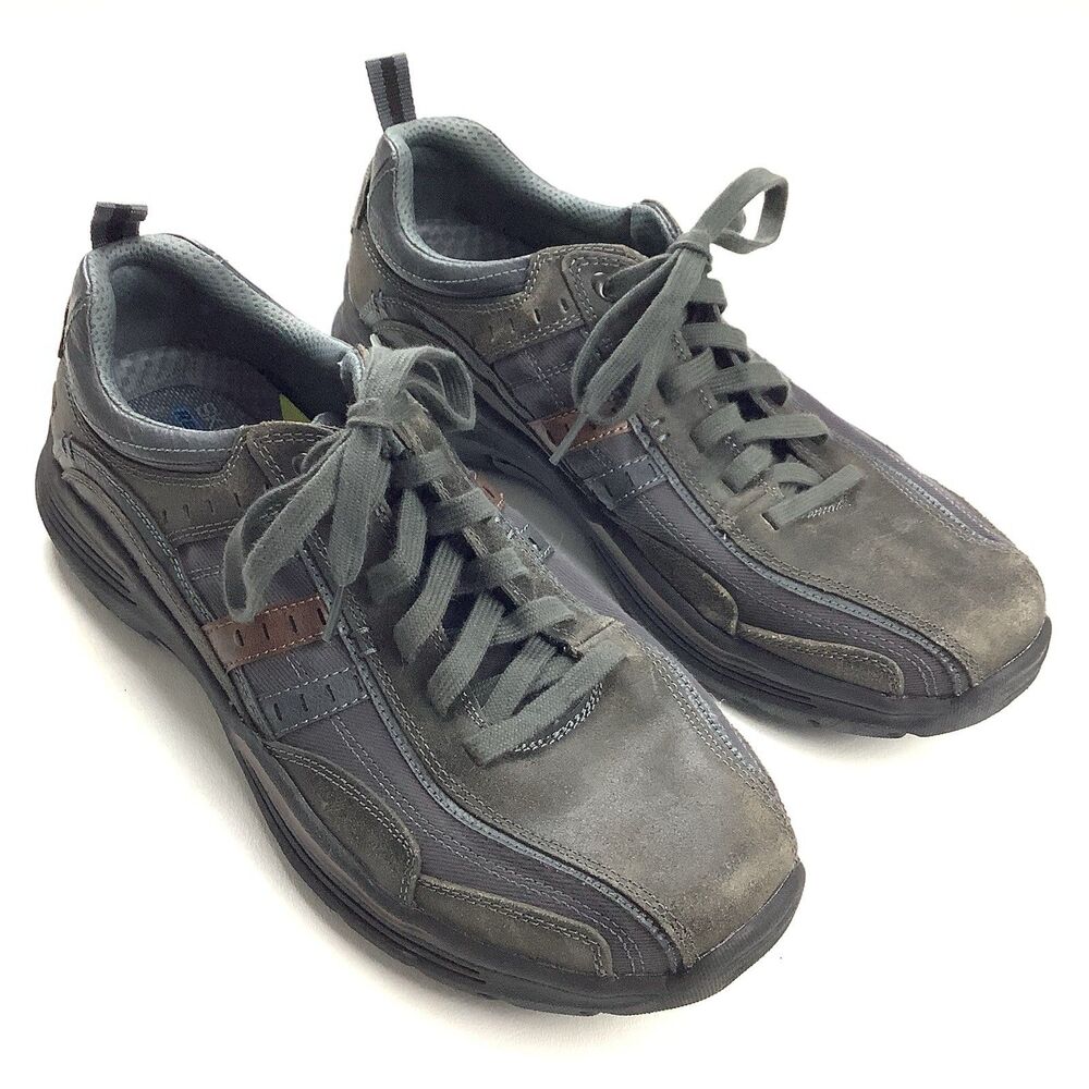 Skechers Leather Oxford Sneaker Shoes Relaxed Fit Men's 11.5 Gray Bicycle Toe
